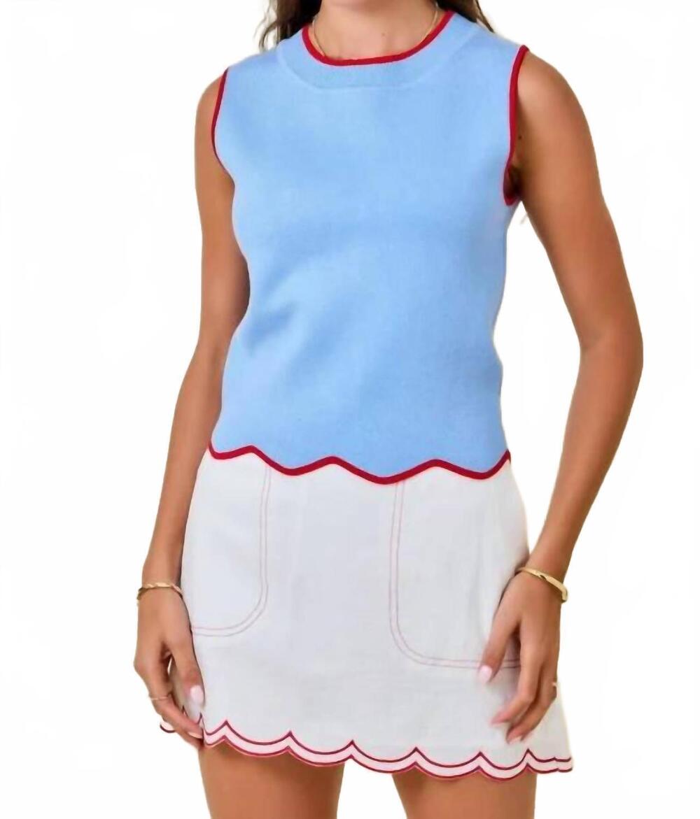NEW DAY + MOON lake day scallop sweater tank in blue/red - Picture 3 of 4